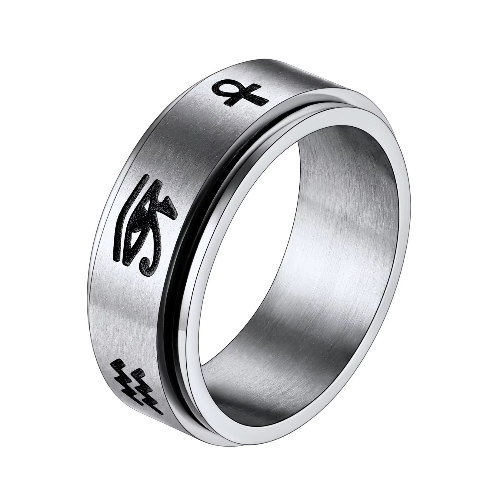 U7 Bague de protection et de santé, motif mythologique égyptien, avec Œil d'Horus, Croix Ankh, Anubi