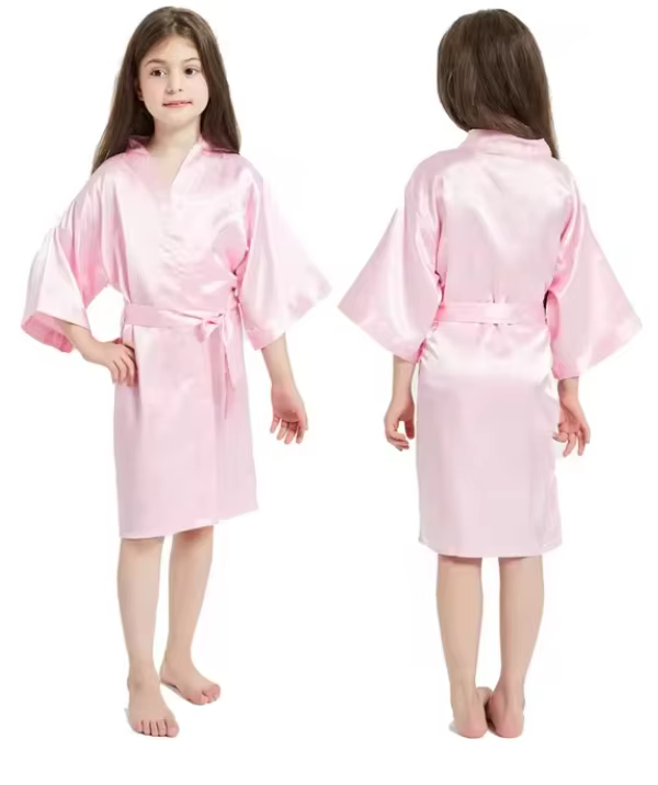 Peignoir rose en satin pour filles, vêtements de nuit pour enfants, chemise de nuit d'été pour fille