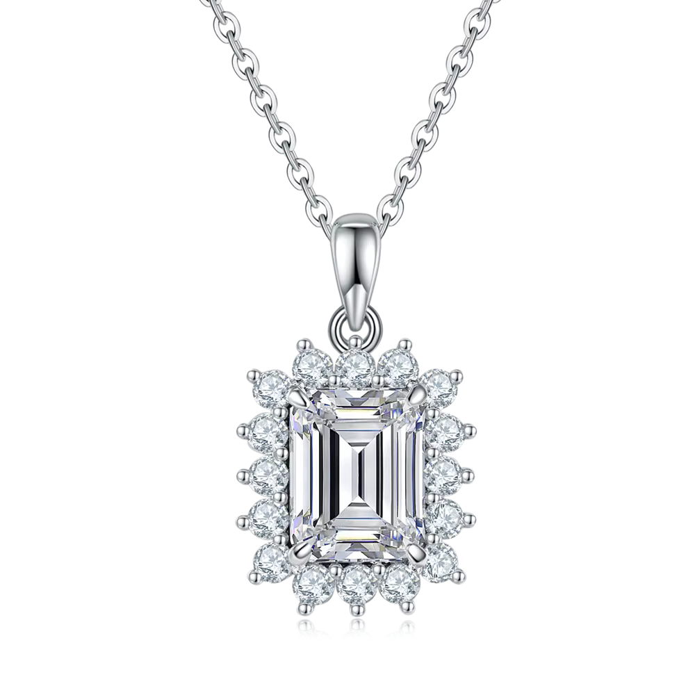 Pendentif en moissanite véritable Vinregem VVS 1 3EX couleur D taille émeraude 3 CT, collier en arge