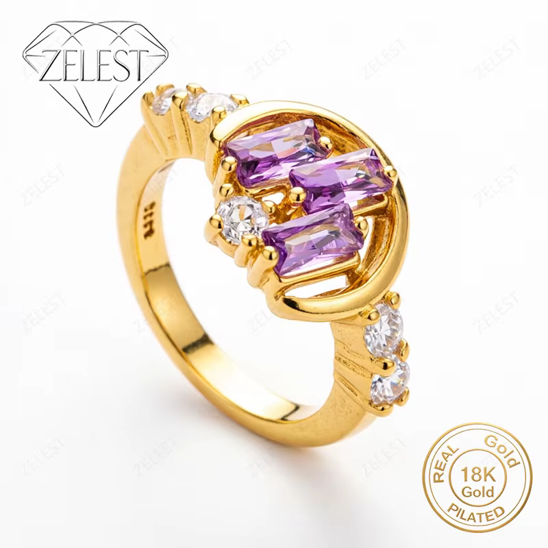 Bague pour femme en argent sterling 925 plaqué or 18 carats avec zircon violet exquis, accessoires d
