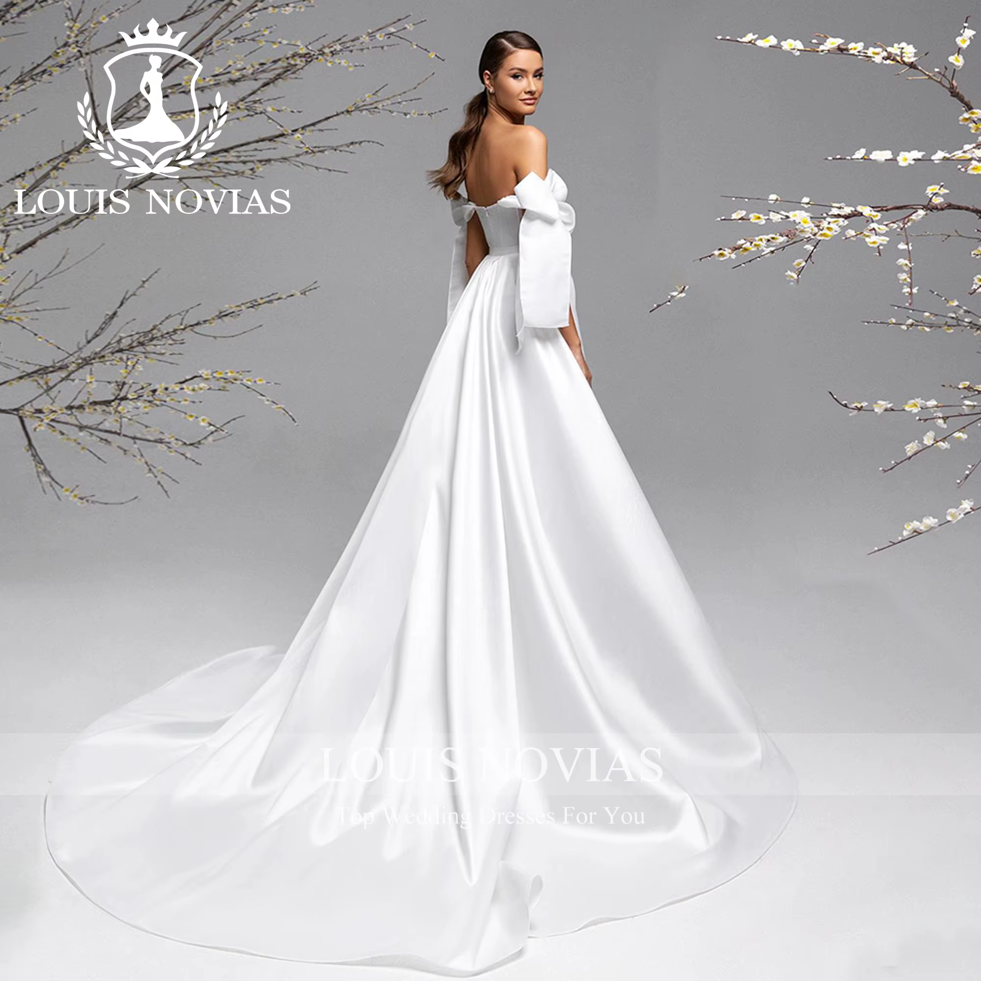 Robes de mariée en satin sexy, décolleté cœur, fente cuisse, traîne détachable, Robe de mariée en sa