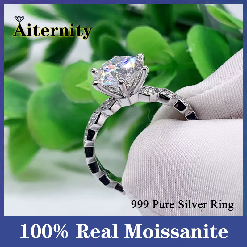 Bague diamant Moissanite ronde pour femme, couleur D, 1,0 ct, VVS, diamant de laboratoire, bijoux de