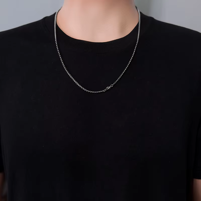 Colliers de couple en titane pour lui et pour elle - Chaîne Rolo carrée, cadeau d'anniversaire de Sa