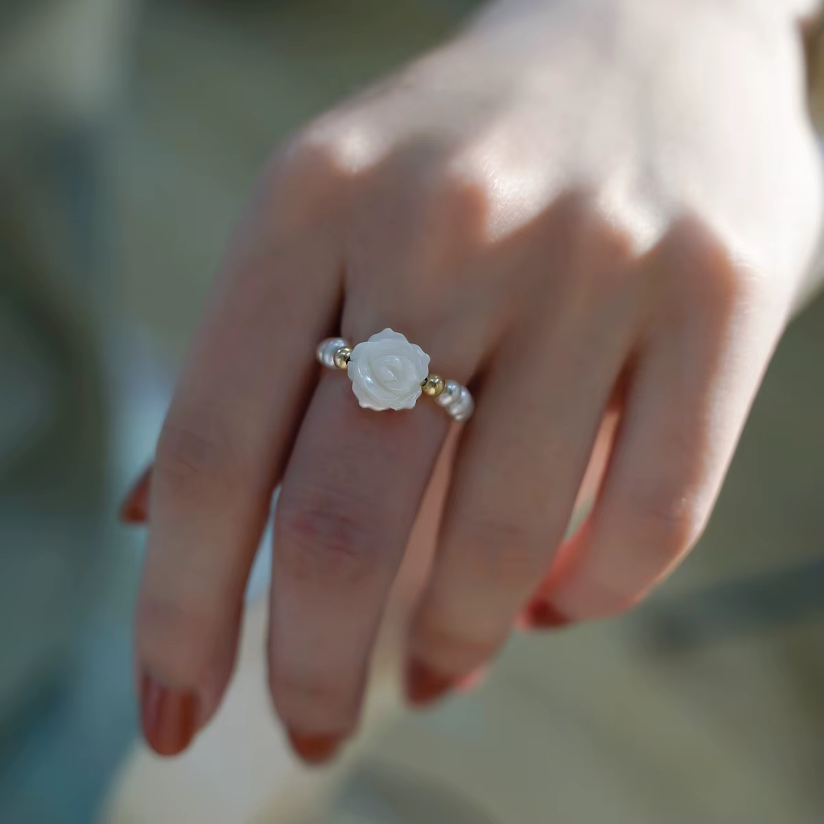 Bague en or 14 carats remplie de perles d'eau douce pour femme, fleur de carillon naturelle, bijoux 