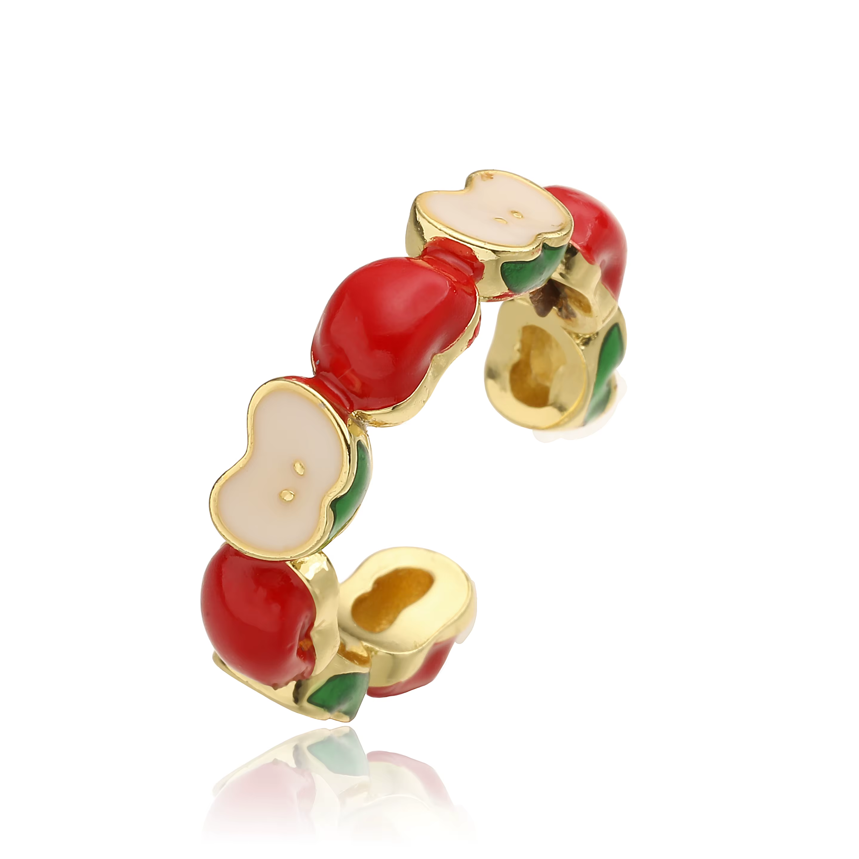 Bague en laiton plaqué or 18 carats avec pomme rouge émaillée, bijou ajustable pour femme, 1 pièce