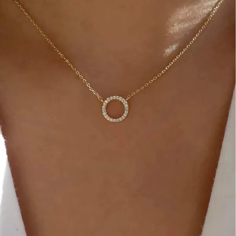 2025 tendance bijoux élégants cristal cercle pendentif collier couleur dorée unique femmes mode coll