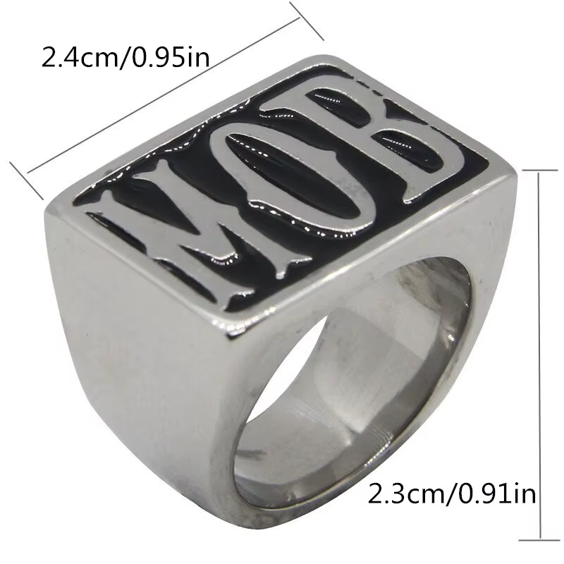 Bague MOB solide pour homme, bijoux en acier inoxydable 316L, Punk Biker, taille 7-14
