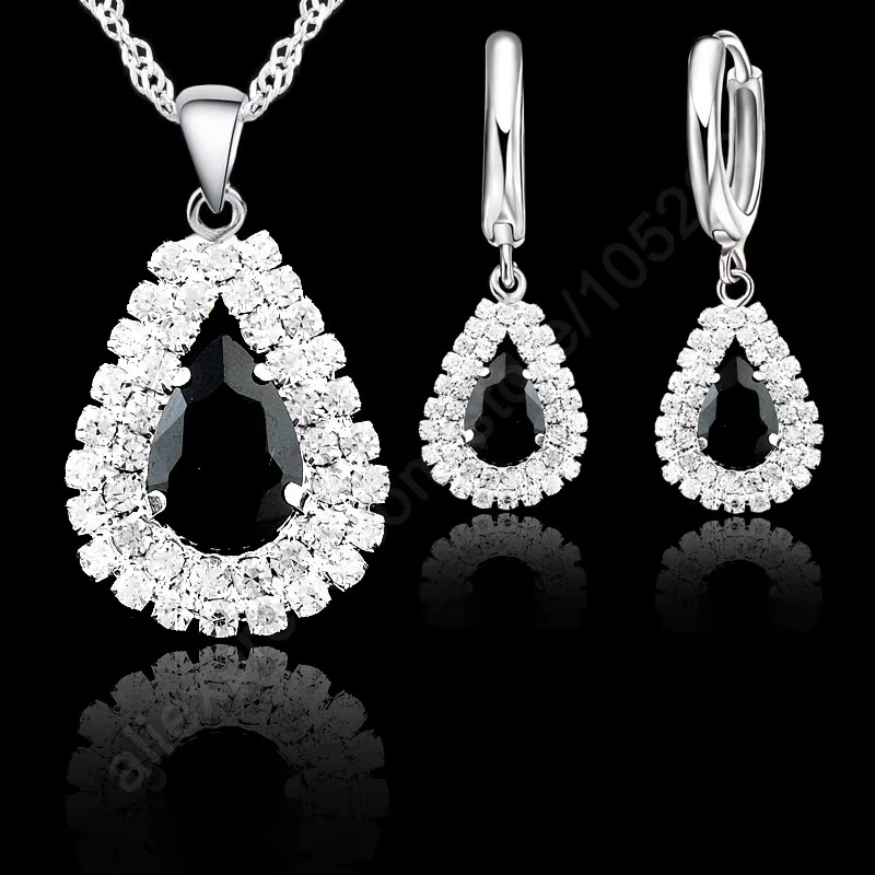 Ensemble de bijoux de mariée en argent Sterling 925, cristal autrichien, collier goutte d'eau, boucl