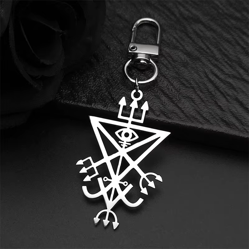 Collier long en acier inoxydable Sigil Église de Satan Trident Sceau de Lucifer LaVey Œil du Diable 