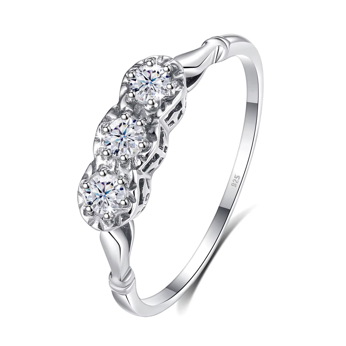 Bague de luxe en trois pierres Moissanite, 3 pierres, couleur D, bagues de fiançailles en argent 925