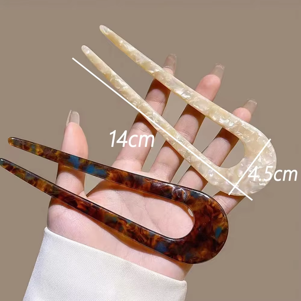 Fourchettes à cheveux de Styles français, épingles à cheveux en forme de U en écaille de tortue pour