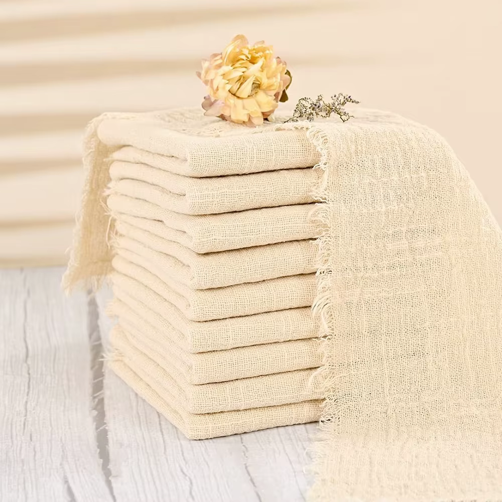 Serviettes en gaze de coton faites à la main, torchon réutilisable, fête de mariage, décor de table