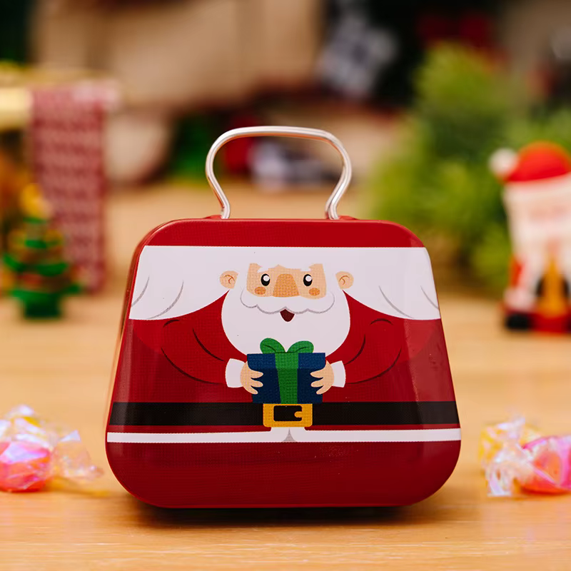 Décoration de noël 2025, boîte en métal en forme de sac à main, pot en étain, mallette de rangement 