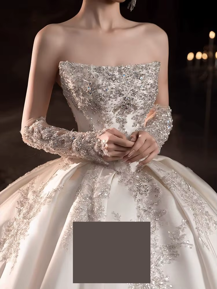 Robe de mariée en Satin sans bretelles, nouveau Style brodé haut de gamme, luxe, diamant brillant, f