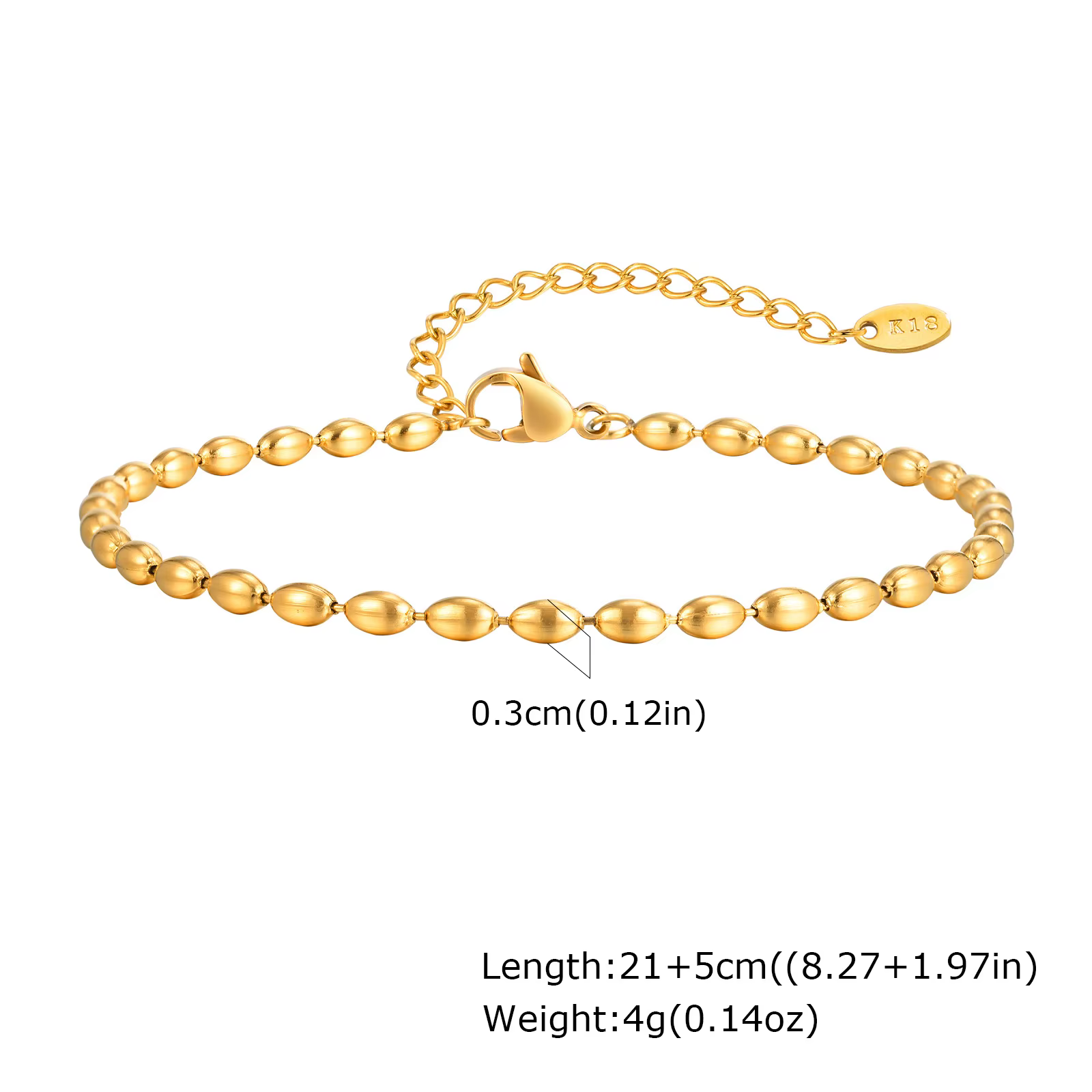 Bracelet de cheville Beaed Ball pour femmes, lien réglable étanche, bijoux de cheville empilables en