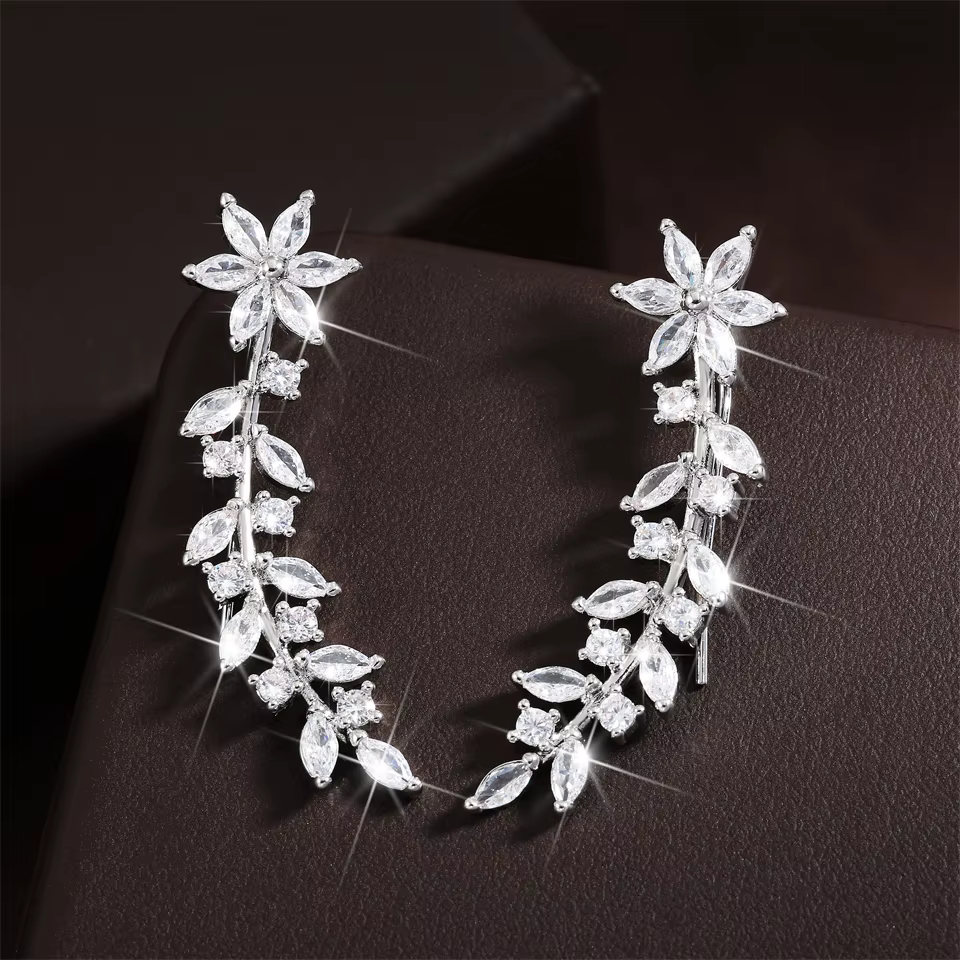 ZAKOL – boucles d'oreilles d'escalade de fleurs esthétiques, exquises et éblouissantes, en zircone C