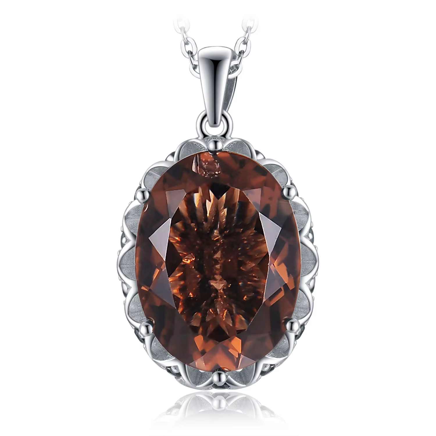 JewelpopPalace-Collier en argent regardé 925 avec pendentif en quartz fumé naturel pour femme, énorm