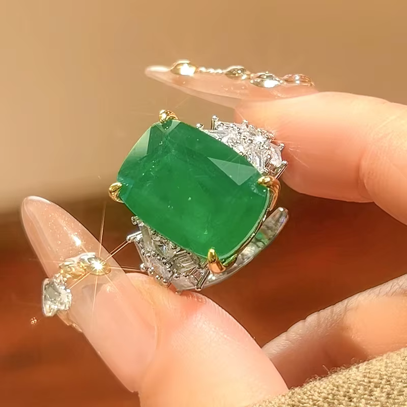 Magnifiques bagues de Style Vintage avec rubis ovale, vert émeraude, émeraude claire, accents de zir