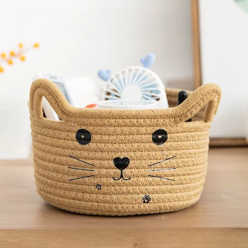Paniers de rangement mignons en coton tissé, décoration de chambre à coucher, étui de rangement pour