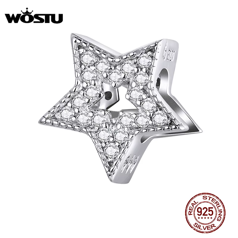 WOSTU éblouissant Zircon étoile breloques 925 en argent Sterling brillant étoile perle pendentif aju