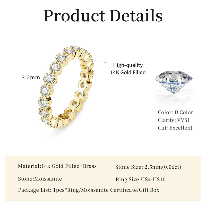 Bague en moissanite certifiée Lnngy Full Eternity de 2,5 mm, bagues de fiançailles empilables scinti