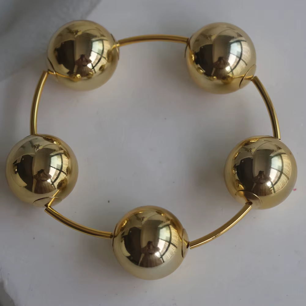 Bijoux de mode 2026, Bracelet CCB plaqué or 18 carats, style punk, avec grosses boules rondes et bom