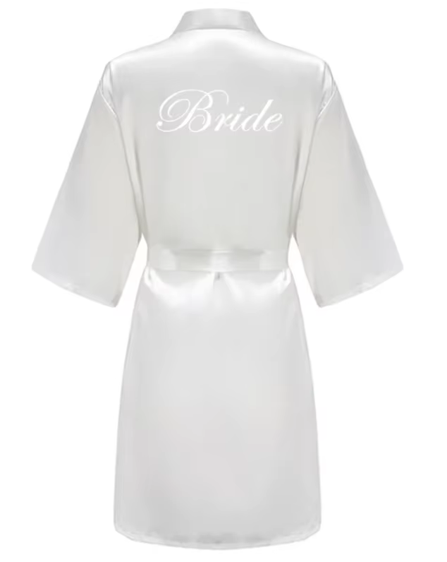 Robe de mariée d'équipe de fête de mariage avec lettres noires, pyjama Kimono en Satin, peignoir de 