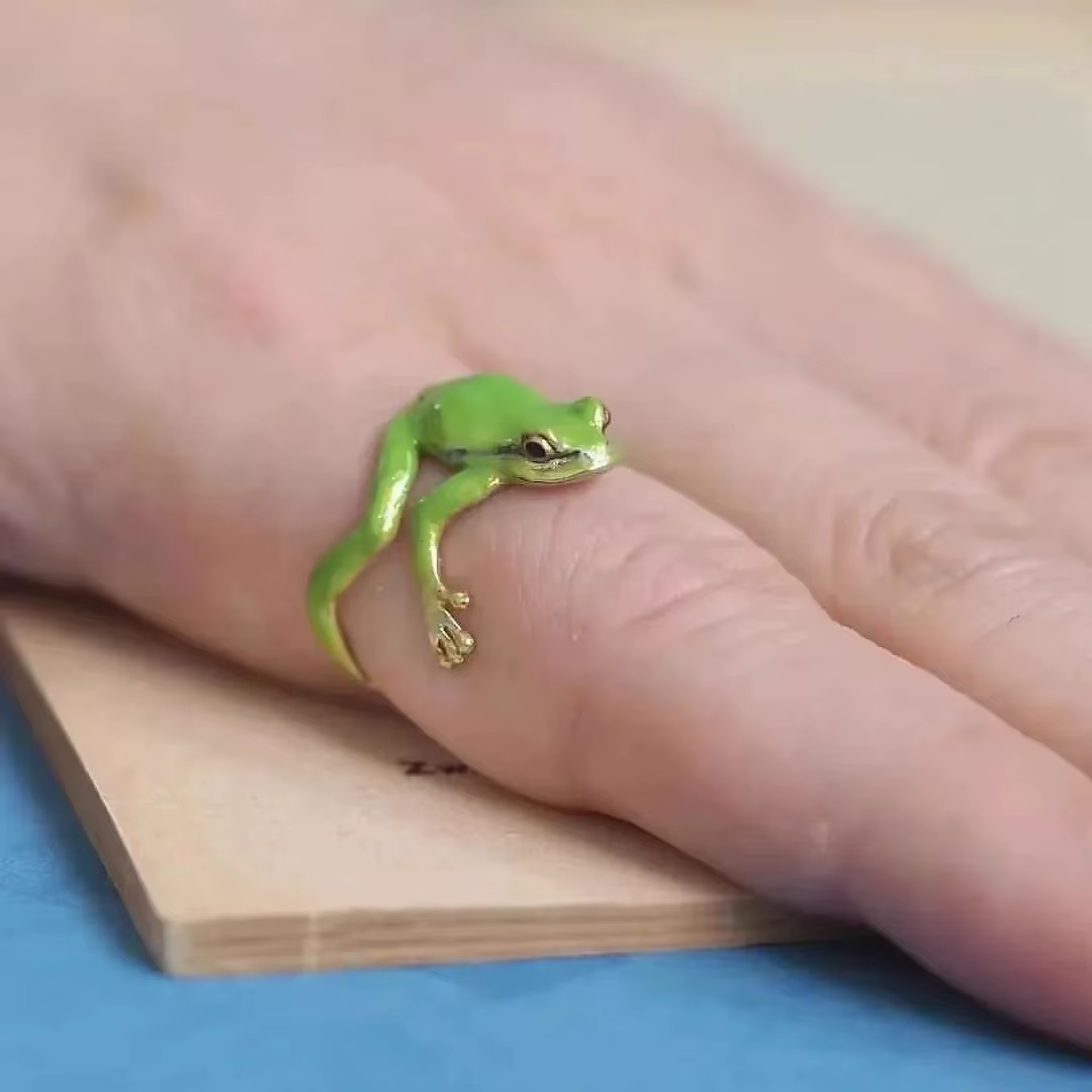 Bague grenouille arbre, bague grenouille verte particulière, design de niche, bague grenouille bleue