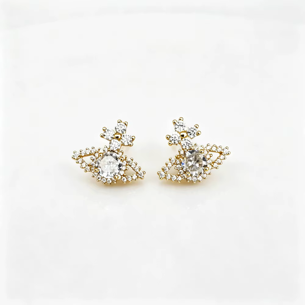 Boucles d'oreilles Saturne élégantes avec halo de zircon plaqué or, bijoux modernes pour femmes