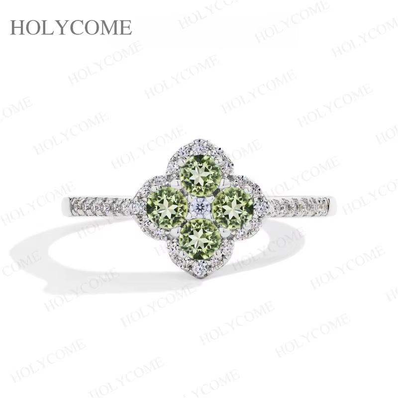 Bague personnalisée en argent Sterling 925, fleur, Moissanite/Paraiba Zircon/peridot, bijoux fins, c