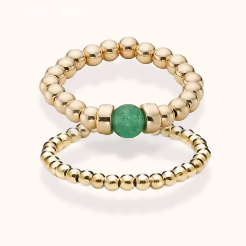 Bague en perles d'aventurine remplie d'argent et d'or pour femme, bijoux minimalistes personnalisés,