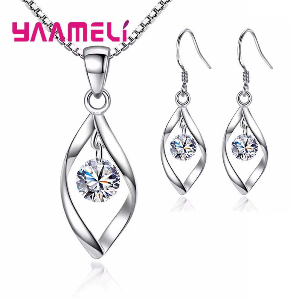 CZ-Ensemble de bijoux en argent regardé 925, collier brillant, boucles d'oreilles pour patients, cub