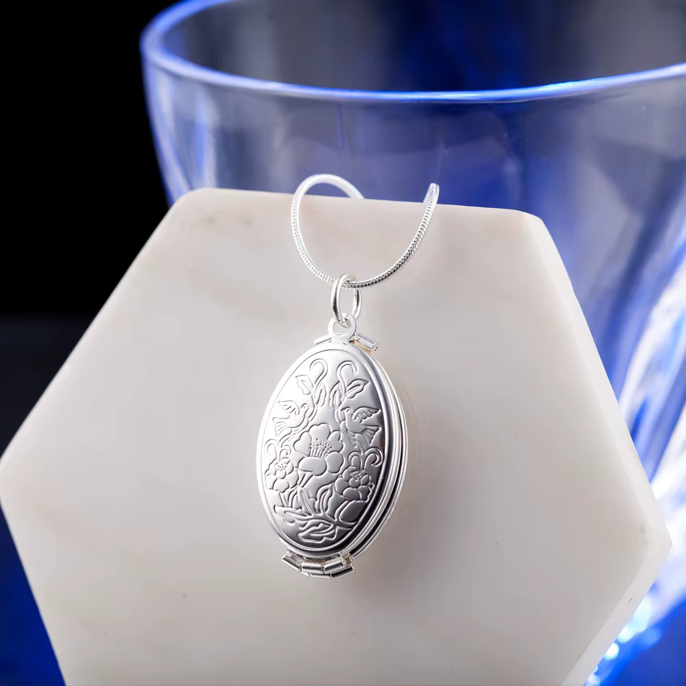Collier pendentif médaillon mémoire cadre photo pour femme, bijoux en argent regardé 925, fleur rose