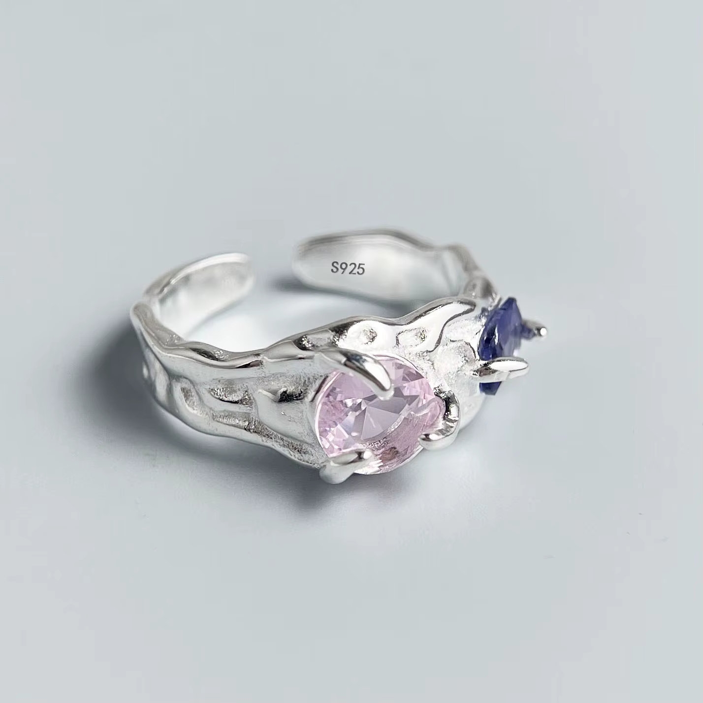 Bagues en argent Sterling 925 pour femmes et hommes, bague simple en Zircon rose faite à la main, ca