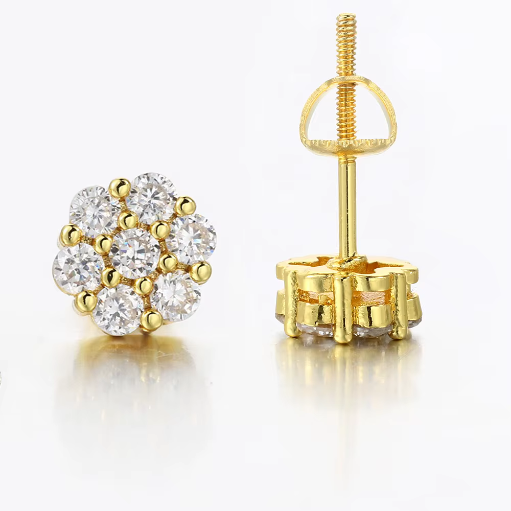 Boucles d'oreilles en or Hip Hop Iced Out pour hommes et femmes, clous d'oreille à vis, bijoux punk,