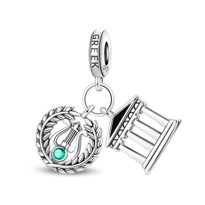 Pendentif Breloque Historique en Argent Sterling 925, Motif Temple Grec, Compatible Bracelet et Coll