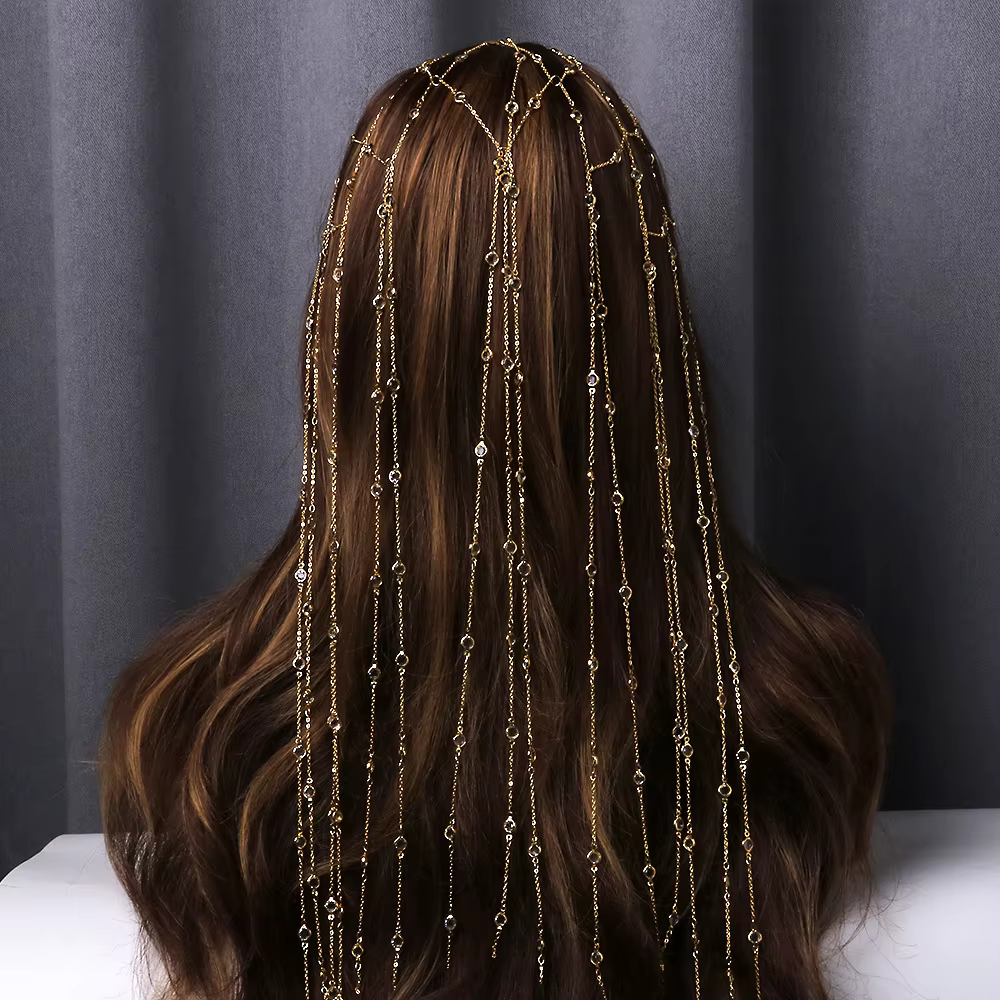 Épingles à cheveux longues à pampilles en métal scintillant pour femmes, bandeau en cristal de Zirco