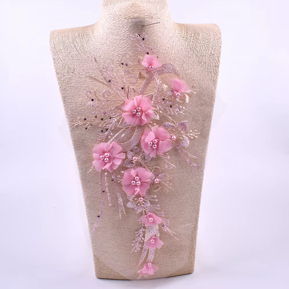 Patch brodé de fleurs bleues, roses et blanches, pour couture sur robe de mariée, réparation DIY, 29