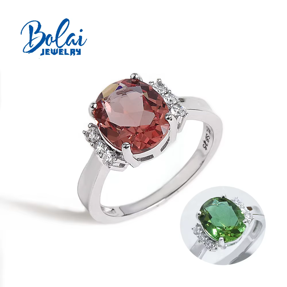 Bague en argent sterling 925 au design simple, zultanite synthétique à changement de couleur, ovale 