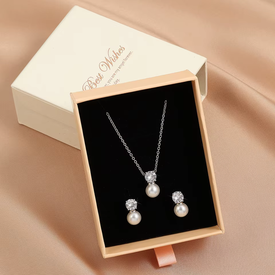 ZAKadvocate-Ensemble de bijoux avec boîte pour femme, boucles d'oreilles en perles, collier, accesso