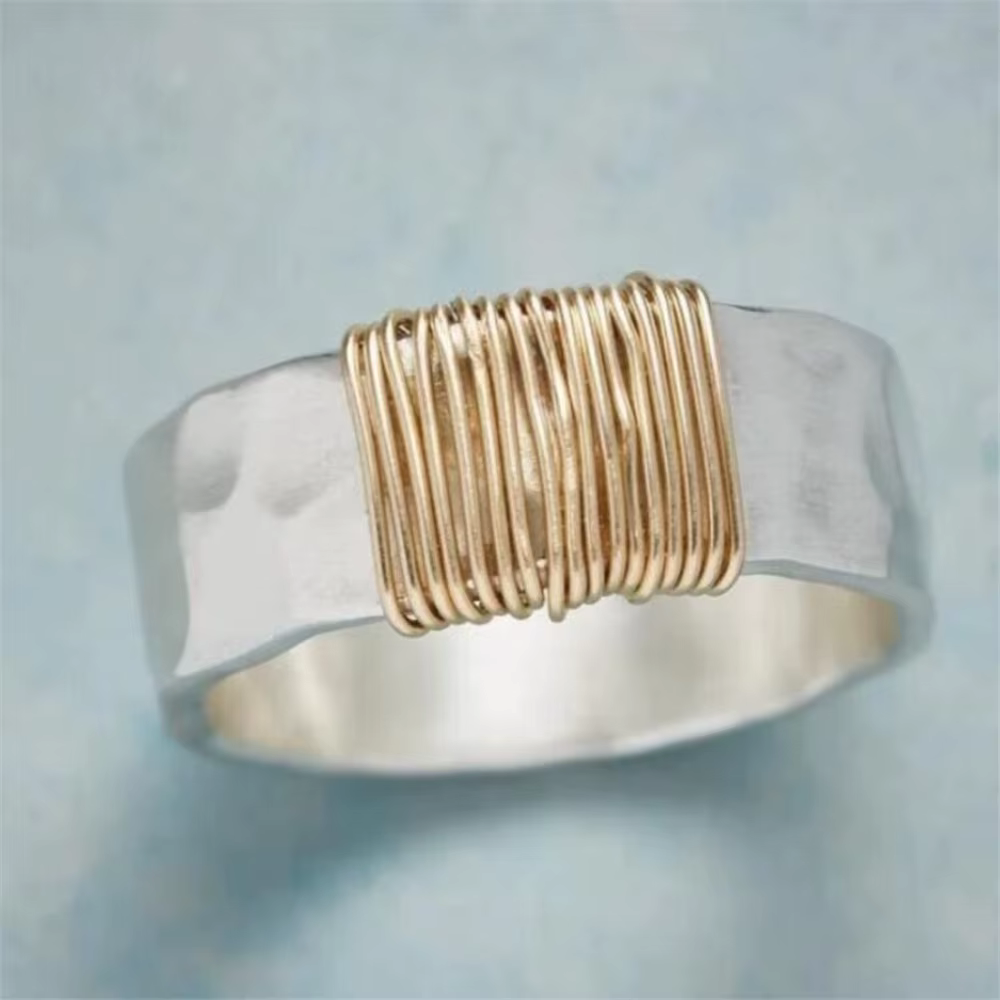 Bague de fiançailles en métal pour femme, style unique, vintage, document en or, bijoux de mariage