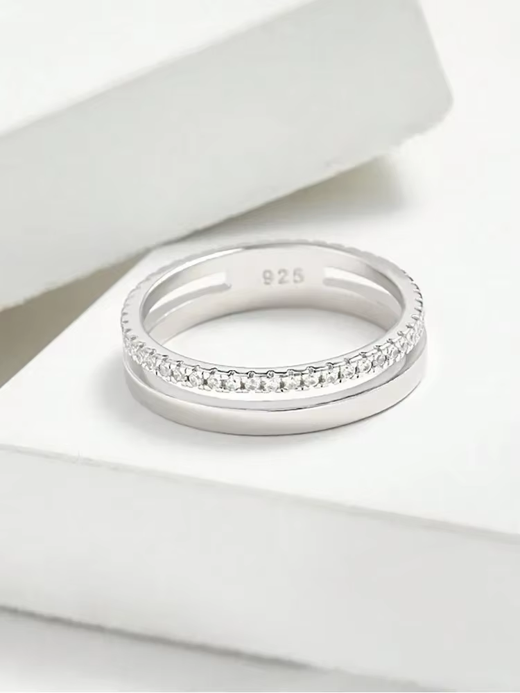 Bague ronde à double couche en diamant Moissanite véritable pour femmes, en argent Sterling 925, bij