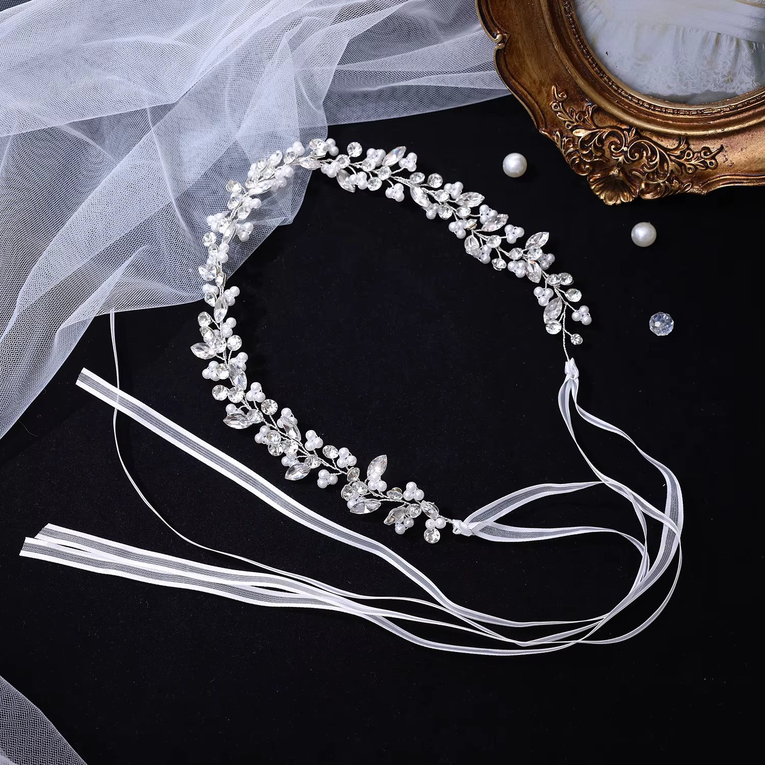 Serre-tête de mariée fait main SLBRIDAL, tendance, avec cristaux, strass et perles, accessoire de ch