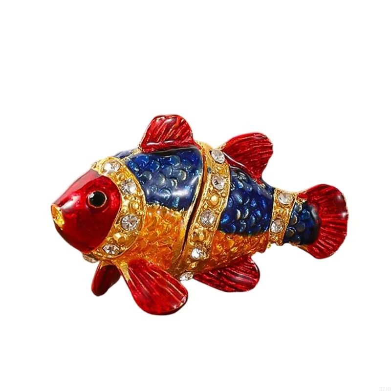 Boîte à bijoux en forme poisson, étui rangement élégant en alliage pour boucles d'oreilles, colliers