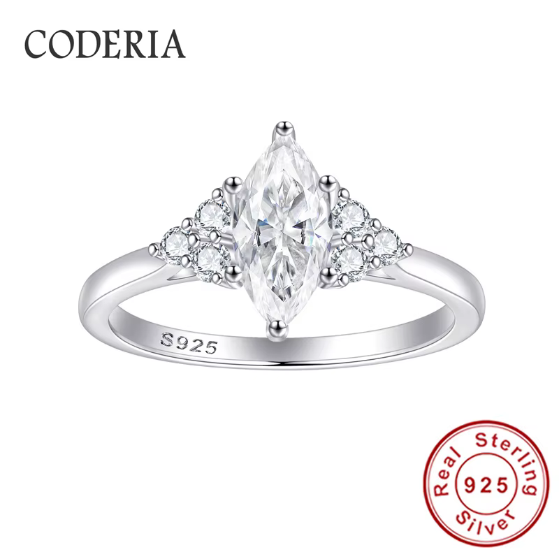Bagues de fiançailles en argent sterling 925 véritable pour femmes, bague en moissanite de 1 carat, 