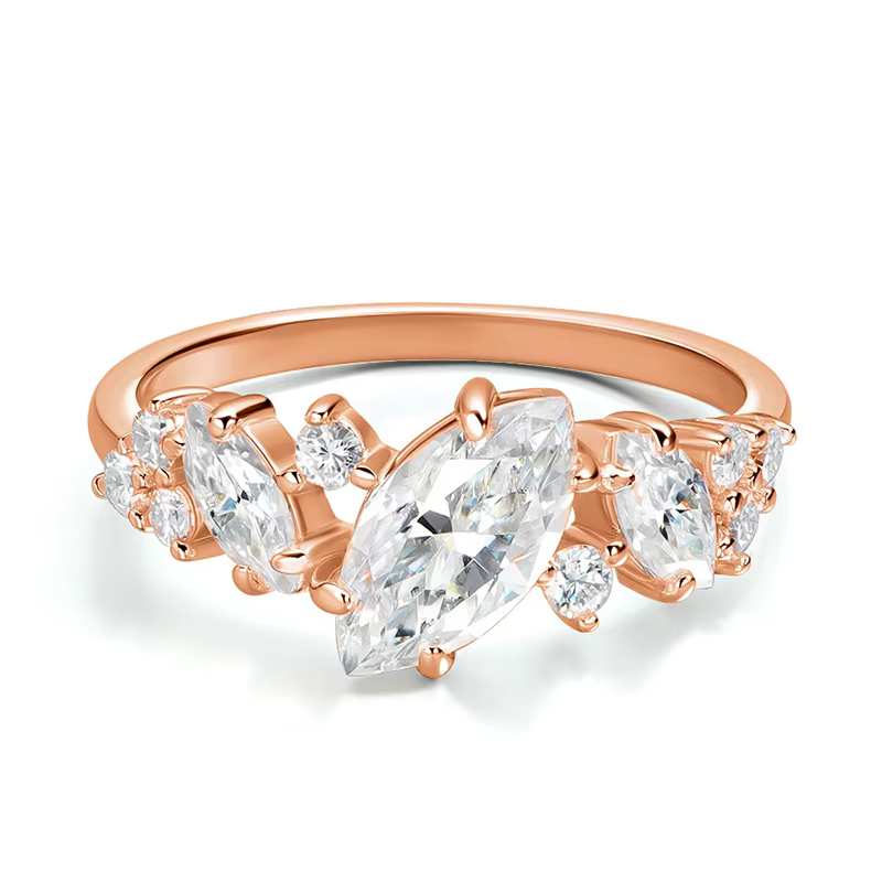 Smyoue 1.84cttw Marquise coupe Moissanite bague de mariage pour les femmes de luxe qualité en argent