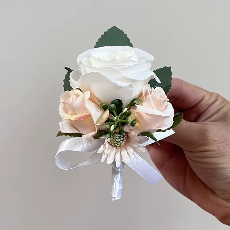 Bouquet de fleurs blanches et bleues pour mariage, accessoires de mariée, fleurs en soie, Roses arti