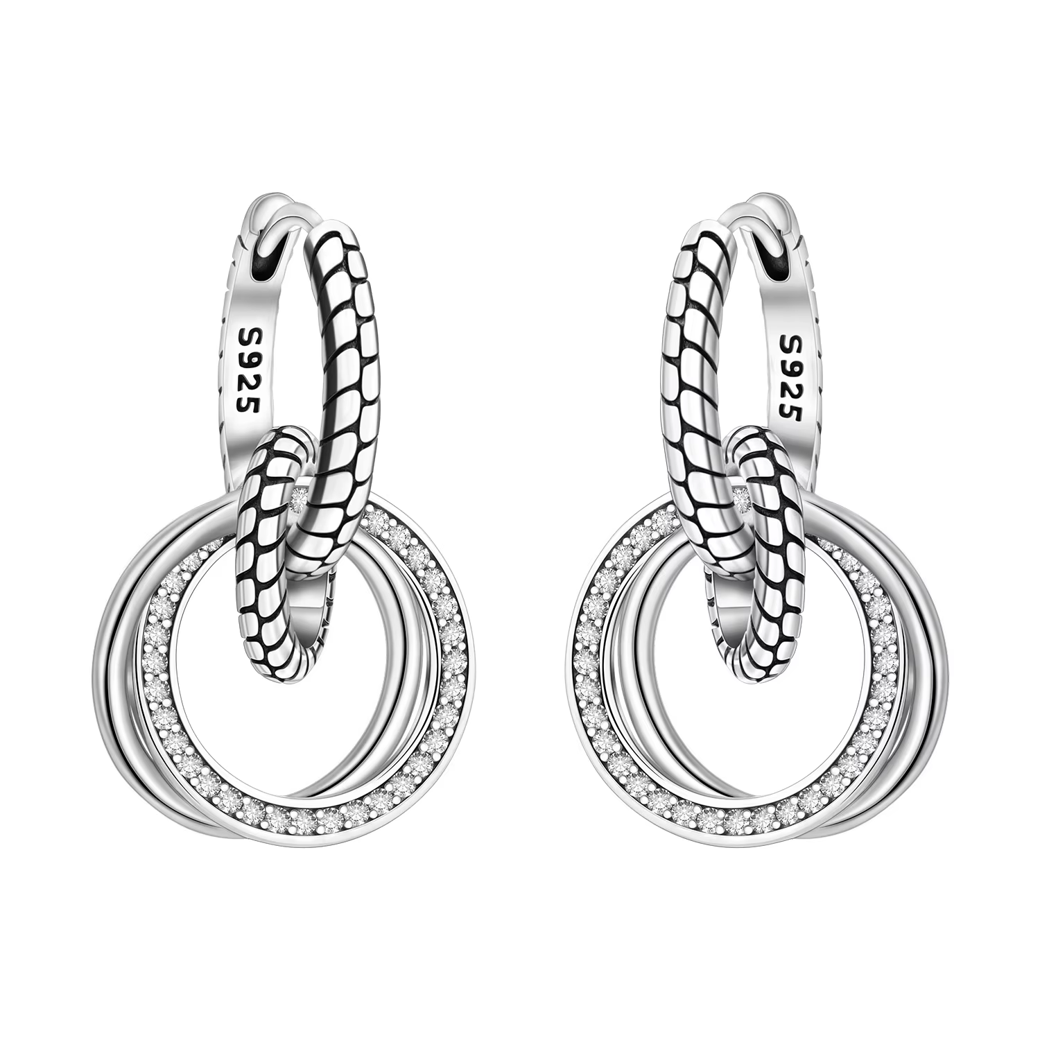 Orstarry Boucles d'oreilles pendantes classiques multi-anneaux en argent sterling 925, bijoux origin