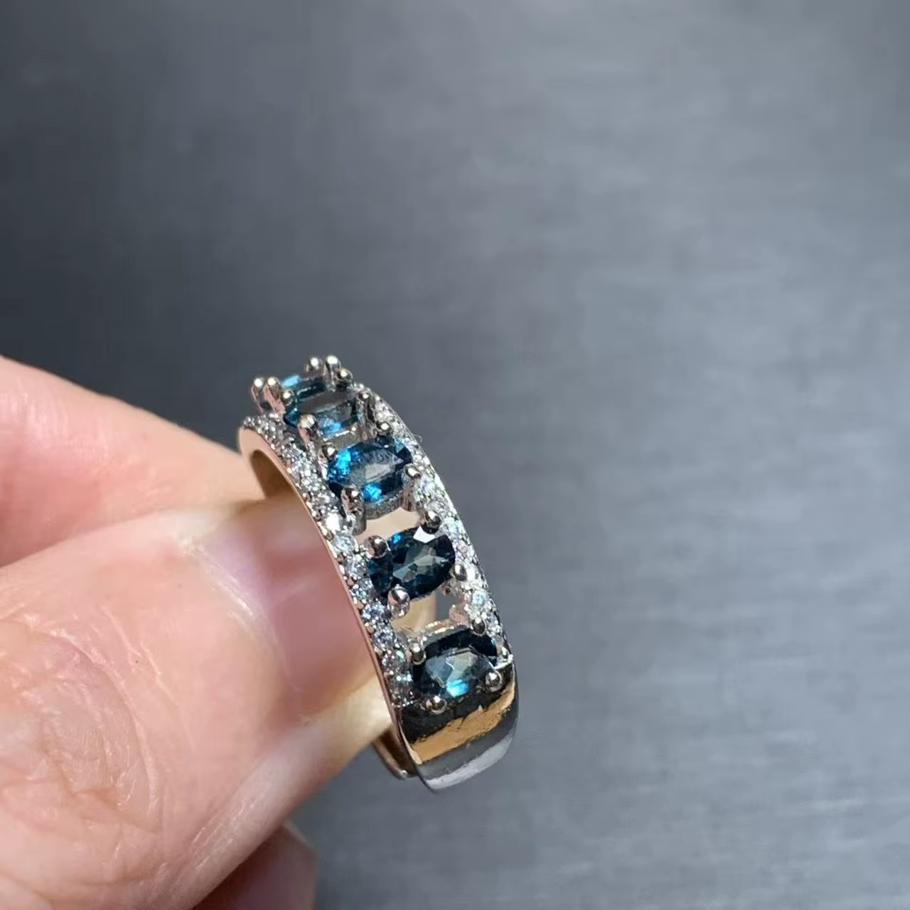 Bague vintage en topaze bleue naturelle pour femmes, en cuivre, bijoux fins simples, pierre précieus