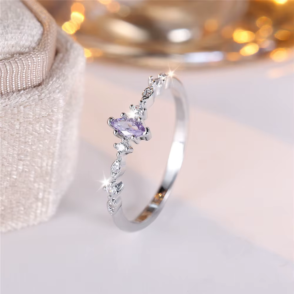 Bague en pierre de Zircon violet et bleu pour femme, couleur argent, cadeau de luxe pour petite amie